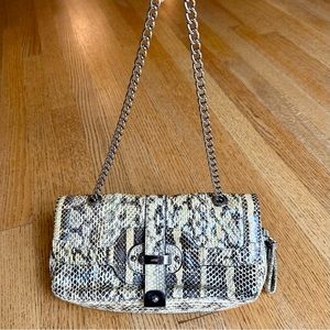 Rafe Snakeskin Leather Handbag Animal Print Silver Tone Hardware Magnetic Close